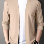 Men's Solid Knitted Cardigan, Casual Breathable Long Sleeve Slim-fit Open Front Sweater For Outdoor Activities - Image 12
