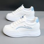 Women's Casual Sneakers, Fashion All-match White Shoes, Thick Sole Lace-up Skate Shoes