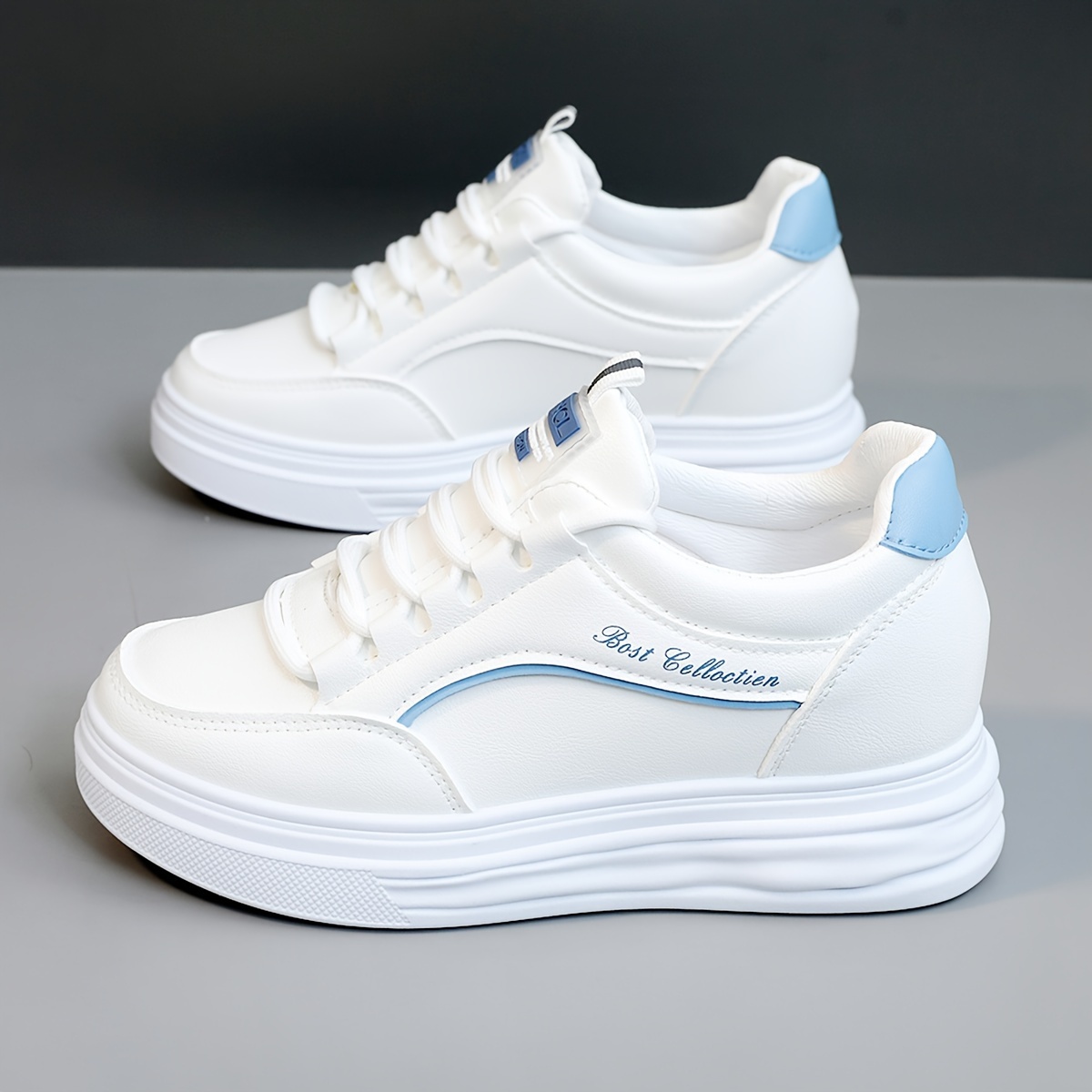 9716d678-c778-4c88-9b50-5b0c77dcaae8.jpg Women's Casual Sneakers, Fashion All-match White Shoes, Thick Sole Lace-up Skate Shoes - Image 1