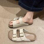Women's Solid Color Casual Sandals, Platform Slip On Double Adjustable Buckle Beach Slides, Casual Seaside Daily Footwear