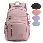 Large Capacity Multi-pocket Student Backpack, Solid Color Lightweight Spine Protection Student Schoolbag, Nylon Multi-layer Backpack, Waterproof Laptop Backpack, Send Pendant