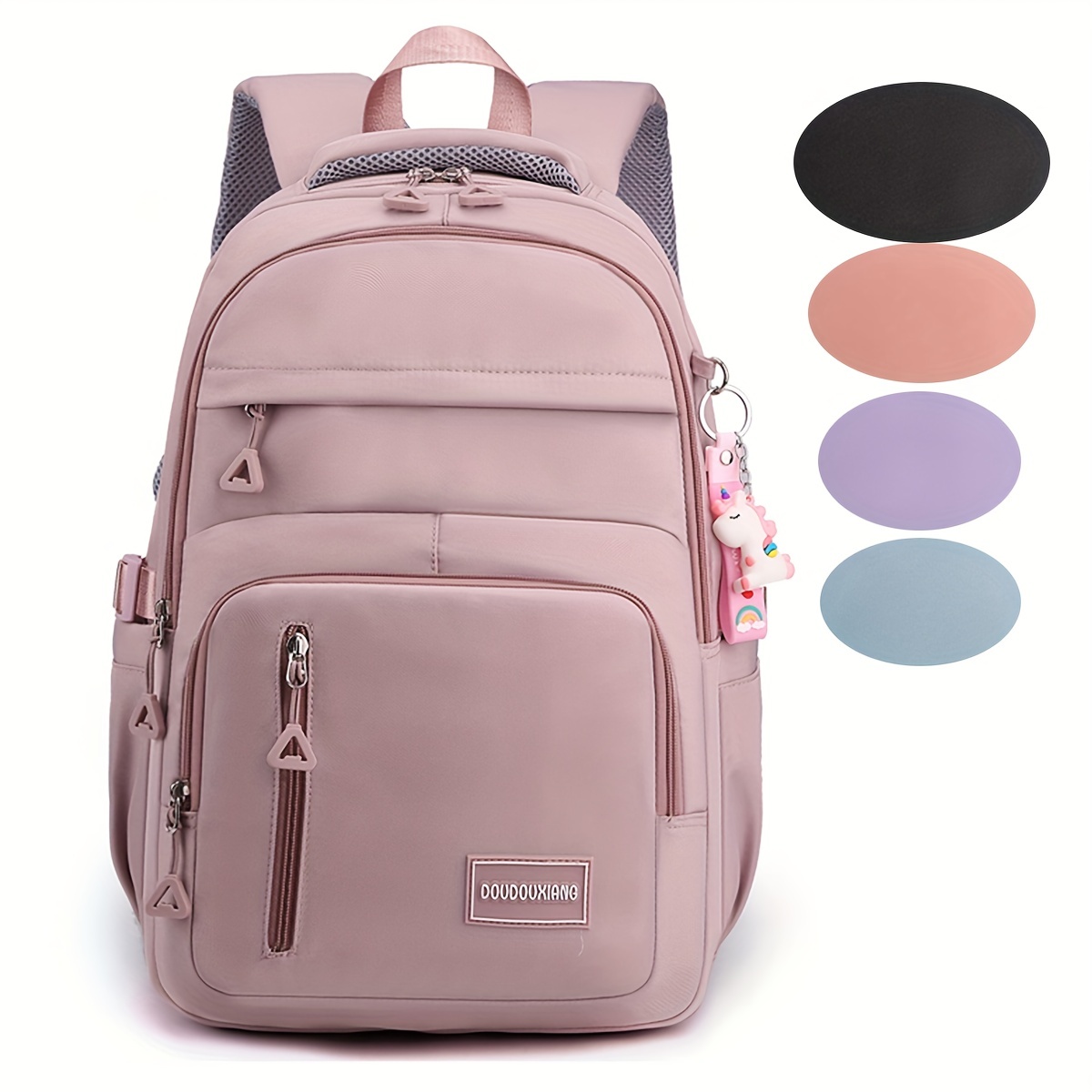 9861bdca5a738b720369d05d2d740f33.jpg Large Capacity Multi-pocket Student Backpack, Solid Color Lightweight Spine Protection Student Schoolbag, Nylon Multi-layer Backpack, Waterproof Laptop Backpack, Send Pendant - Image 1