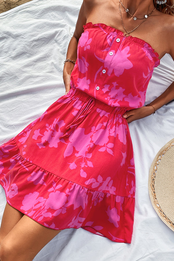 98_ed6410a7-3f49-4757-bd1e-7c39b295b8ba.jpg Fashion Floral Print Strapless Tie Waist Casual Dress - Image 1