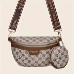 Classic Textured Crescent Crossbody Bag, Vintage Zipper Chest Bag With Round Mini Purse For Women