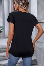 V Neck Ruffle Sleeve Solid Casual Tops - Image 5
