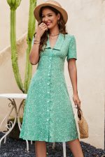 V Neck Button Up Floral Print Casual Dress - Image 2