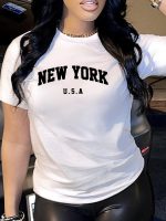 New York Letter Print T-shirt, Short Sleeve Crew Neck Casual Top For Summer & Spring, Women's Clothing