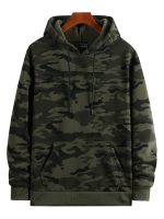 Men's Camo Loose Pullover Hooded Fleece Sweatshirt For Autumn And Winter