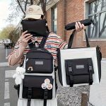 4pcs/set Stylish Student Backpack Tote Bag Handbag Pencil Bag Set, Casual Versatile Schoolbag For Daily Commute & Library
