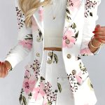 Floral Print Two-piece Suit Set, Elegant Double Breasted Blazer & Bodycon Skirt Outfits, Women's Clothing - Image 2