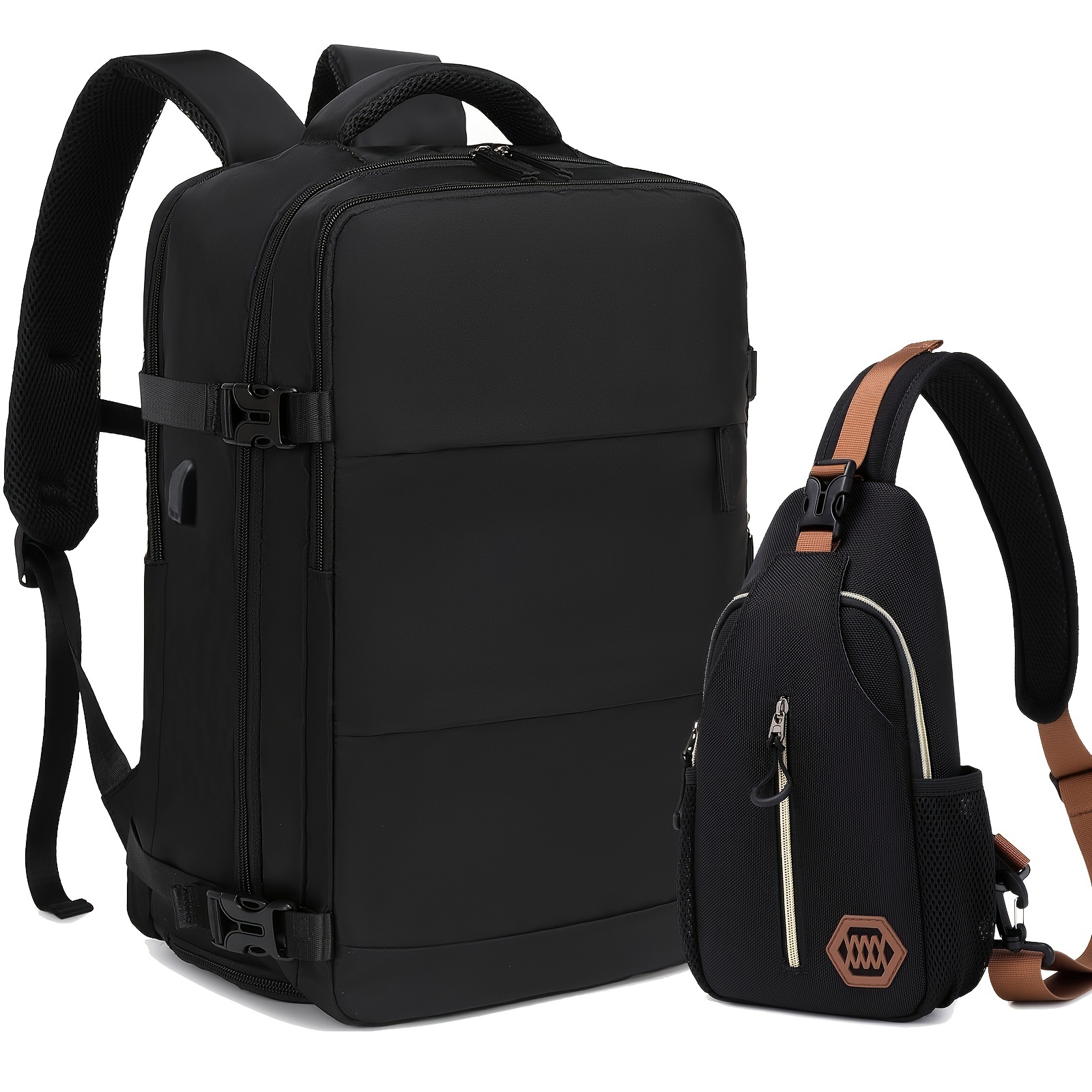 9d932b50c853398a44cf2f0d0110d5c6.jpg Multifunctional Travel Backpack, Airline Approved Waterproof Casual Daypack, Carry On 39.62cm Laptop Schoolbag, Backpack With Chest Bag Or Small Bag - Image 1