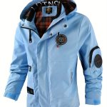 Multiple Pocket Design Men's Embroidery Long Sleeve Zip Up Drawstring Hooded Jacket, Men's Stand Collar Thin Jacket For Spring Outdoor - Image 4