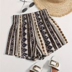 Geo Print Shirred Waist Shorts, Vacation Loose Beach Shorts For Spring & Summer, Women's Clothing