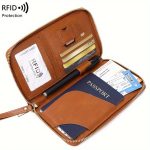 Solid Color RFID Portable Passport Holder, Multi Functional Airplane Ticket Clip, Travel Credit Card Wallet With Zipper And Wrist Strap - Image 2