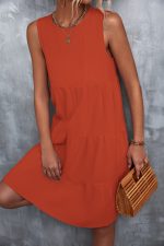 Ruffled Round Neck Solid Sleeveless Mini Dress - Image 4