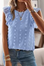 Ruffle Shoulder Round Neck Casual Tops - Image 3