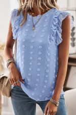 Ruffle Shoulder Round Neck Casual Tops - Image 5
