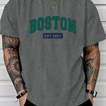 Letter Print Men's Creative Top, Casual Short Sleeve Crew Neck T-shirt, Men's Clothing For Summer Outdoor - Image 5