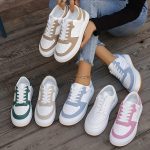 Women's Colorblock Casual Sneakers, Lace Up Platform Soft Sole Skate Shoes, Versatile Low-top Sporty Trainers