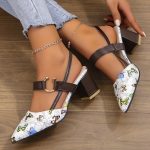 Women's Pointed Toe Block High Heel Sandals, Fashion Solid Color Slingback Shoes, Versatile Mid Heels - Image 11