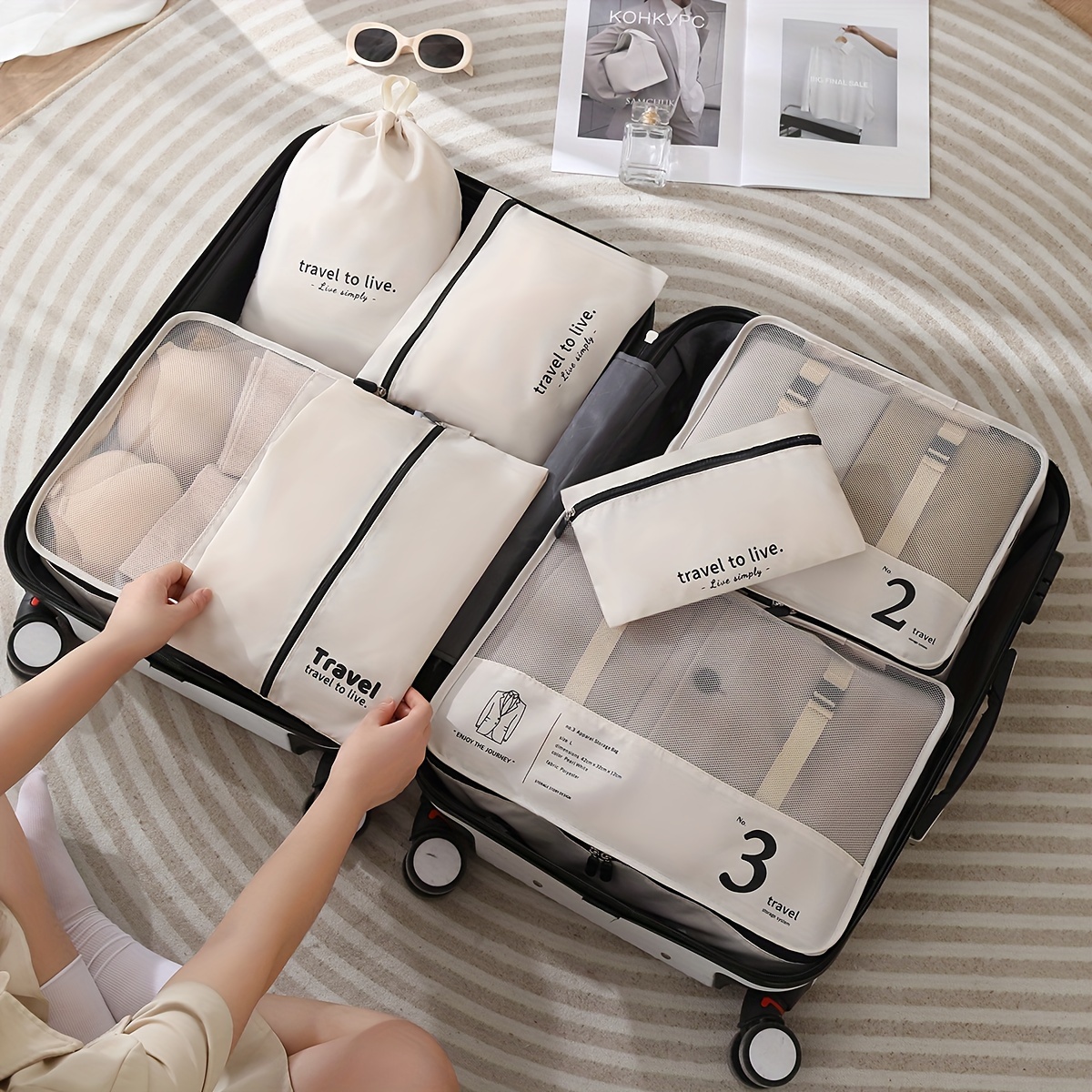 a448fd5b93f8a4617b90b02d426c4d8e.jpg 7 Pcs Packing Cubes For Suitcases, Lightweight Travel Luggage Packing Organizers, Compression Storage Shoes Bag, Clothing Underwear Bag, Travel Cubes Set - Image 1