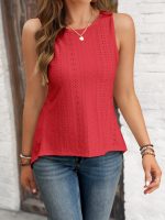 Solid Eyelet Crew Neck Tank Top, Versatile Sleeveless Tank Top For Summer, Women's Clothing - Image 12
