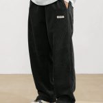 Men's Loose-Fit Corduroy Casual Pants With Pockets In Solid Color, Breathable Straight-Leg Drawstring Trousers For Urban Streetwear And Outdoor Activities, Casual Style - Image 2