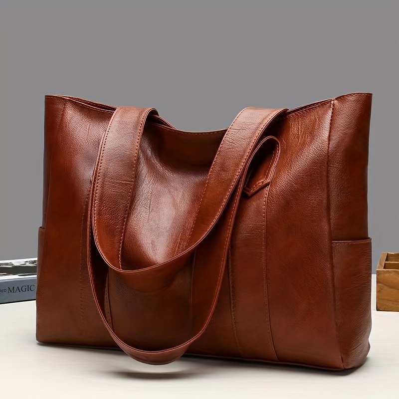 a5e8a157-5159-475c-b8be-b7bdca19fd90.jpg Faux Leather Tote Bag, Multi Pockets Bag, Large Handbags For Work School Travel - Image 1