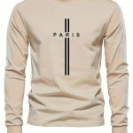 PARIS Print, Men's Graphic Design Crew Neck Long Sleeve Active T-shirt Tee, Casual Comfy Shirts For Spring Summer Autumn, Men's Clothing Tops - Image 4