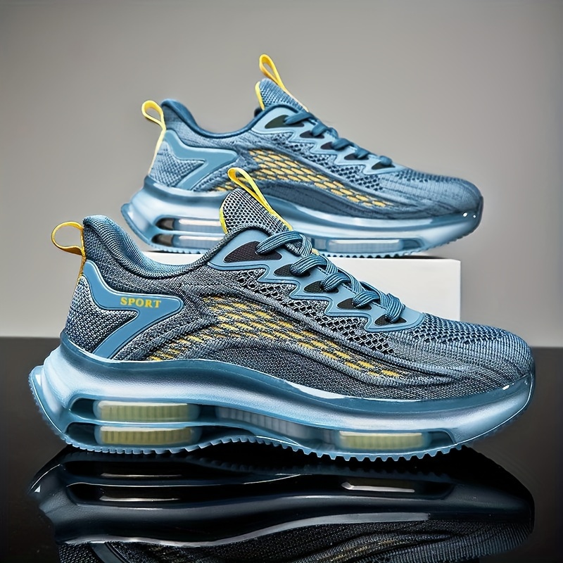 a76d6f38-d3fd-4df7-8f4d-9cc8a662de40.jpg Men's Trendy Woven Knit Breathable Running Shoes With Air Cushion, Comfy Non Slip Durable Sneakers For Men's Outdoor Activities - Image 1