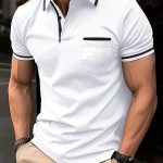 Breathable Regular Fit Men's Chic Contrast Binding Short Sleeve Golf Shirt With Chest Pocket For Summer, Men's Clothing - Image 10