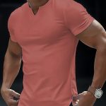 Solid Color Men's Comfy V-Neck Medium Stretch T-shirt, Men's Summer Clothes, Men's Outfits - Image 9