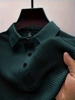 Men's Lapel Neck Short Sleeve T-shirt, Comfy Stretchy Trendy Tees For Summer, Casual Daily Style Fashion Clothing