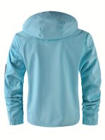 Multiple Pocket Design Men's Embroidery Long Sleeve Zip Up Drawstring Hooded Jacket, Men's Stand Collar Thin Jacket For Spring Outdoor - Image 8