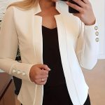 Solid Open Front Blazer, Casual Long Sleeve Button Blazer For Office & Work, Women's Clothing - Image 14