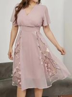 Floral Pattern High Waist Dress, Elegant Surplice Neck Flutter Sleeve Dress, Women's Clothing For Elegant Dressing - Image 4