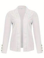 Solid Open Front Blazer, Casual Long Sleeve Button Blazer For Office & Work, Women's Clothing - Image 18