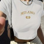 Letter Print Crew Neck Crop T-Shirt, Casual Short Sleeve T-Shirt For Spring & Summer, Women's Clothing - Image 2