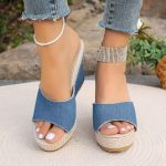 Women's Solid Color Casual Sandals, Platform Slip On Peep Toe Walking Slides, Comfort Wedge Beach Shoes - Image 6