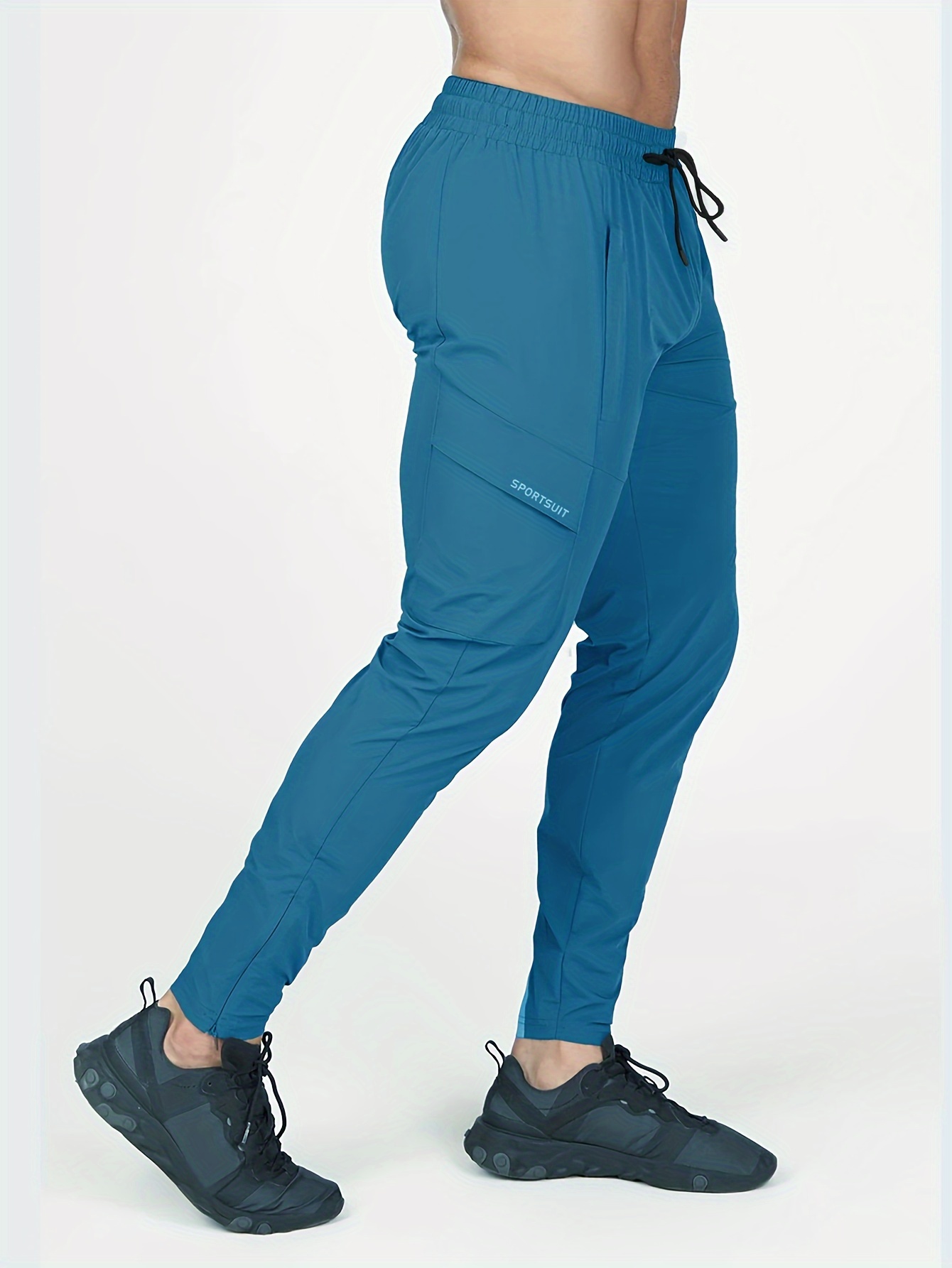 ac99fca2-43d5-4d62-bd28-3be06ce856d8.jpg Men's Solid Color And Letter Print Sports Pants With Drawstring And Pockets, Casual And Chic Trousers For All Seasons Sports And Outdoors Activities - Image 1