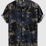 Men's Stylish Loose Cotton Blend Floral Print Shirt, Casual Breathable Lapel Button Up Short Sleeve Shirt For Summer Outdoor Activities - Image 4