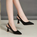 Women's Solid Color Shoes, Point Toe Ankle Strap Slingback Stiletto Heel Trendy Shoes, Elegant Dress Comfy Shoes - Image 7