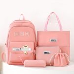 5pcs Cute Cartoon School Backpack, 1set Preppy Style Travel Bookbag Daypack With Tote Bag Crossbody Bag Pencil Case And Drawstring Storage Bag - Image 4