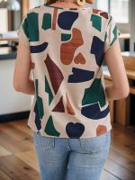 Graphic Print Crew Neck Blouse, Casual Short Sleeve Blouse For Spring & Summer, Women's Clothing - Image 7