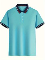 Breathable Contrast Binding Men's Casual Short Sleeve Lapel Golf Shirt For Summer, Men's Clothing - Image 12