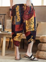 Ethnic Style Breathable Harem Pants, Men's Casual Cotton Wide Leg Baggy Capri Pants For Spring Summer - Image 5