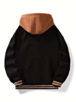 Men's Casual Hooded Varsity Jacket, Street Style Letter Print Jacket For School - Image 5