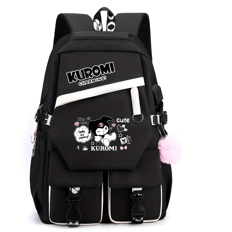 b1020b45d6f64a3f8e5311e0e6efa4fe.jpg Kuromi Pattern Backpack, Kawaii Stylish School Bag, Women's Colorblock Rucksack - Image 1