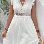 Solid Color Flutter Sleeve Hollow Waist Casual Dress