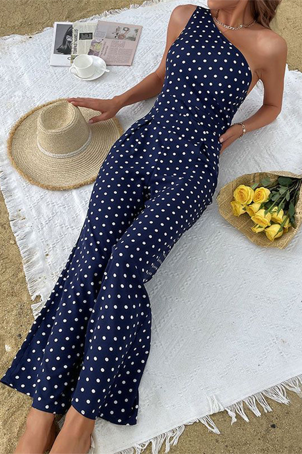 b1_158a04da-c325-427e-beed-23e406217a42.jpg One Shoulder Dots Print Jumpsuit - Image 1